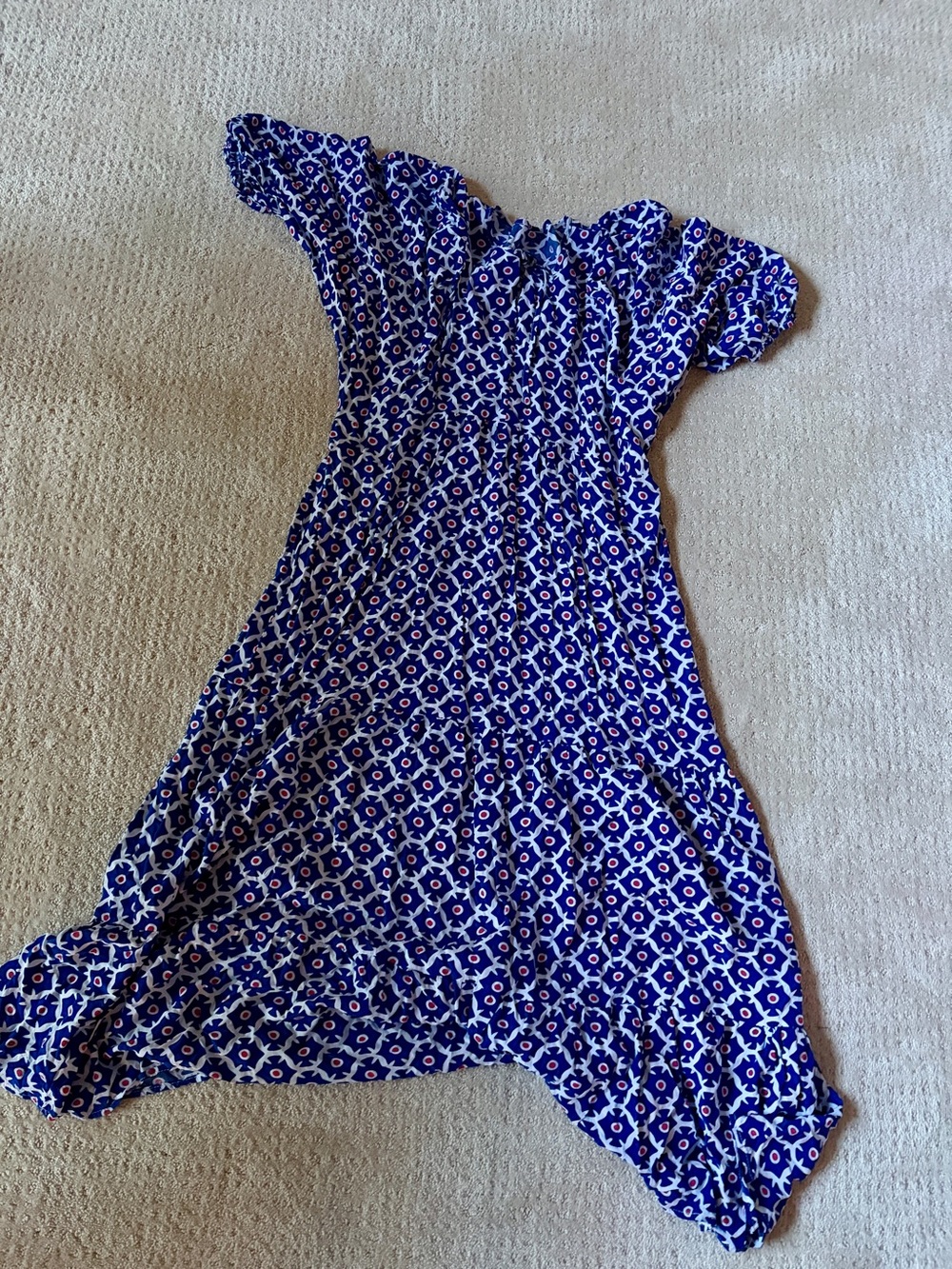 Blue Printed Rayon Midi Dress